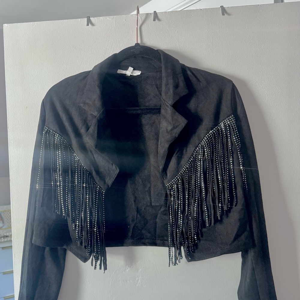 Bear Dance Black Jean Jacket with Fringe